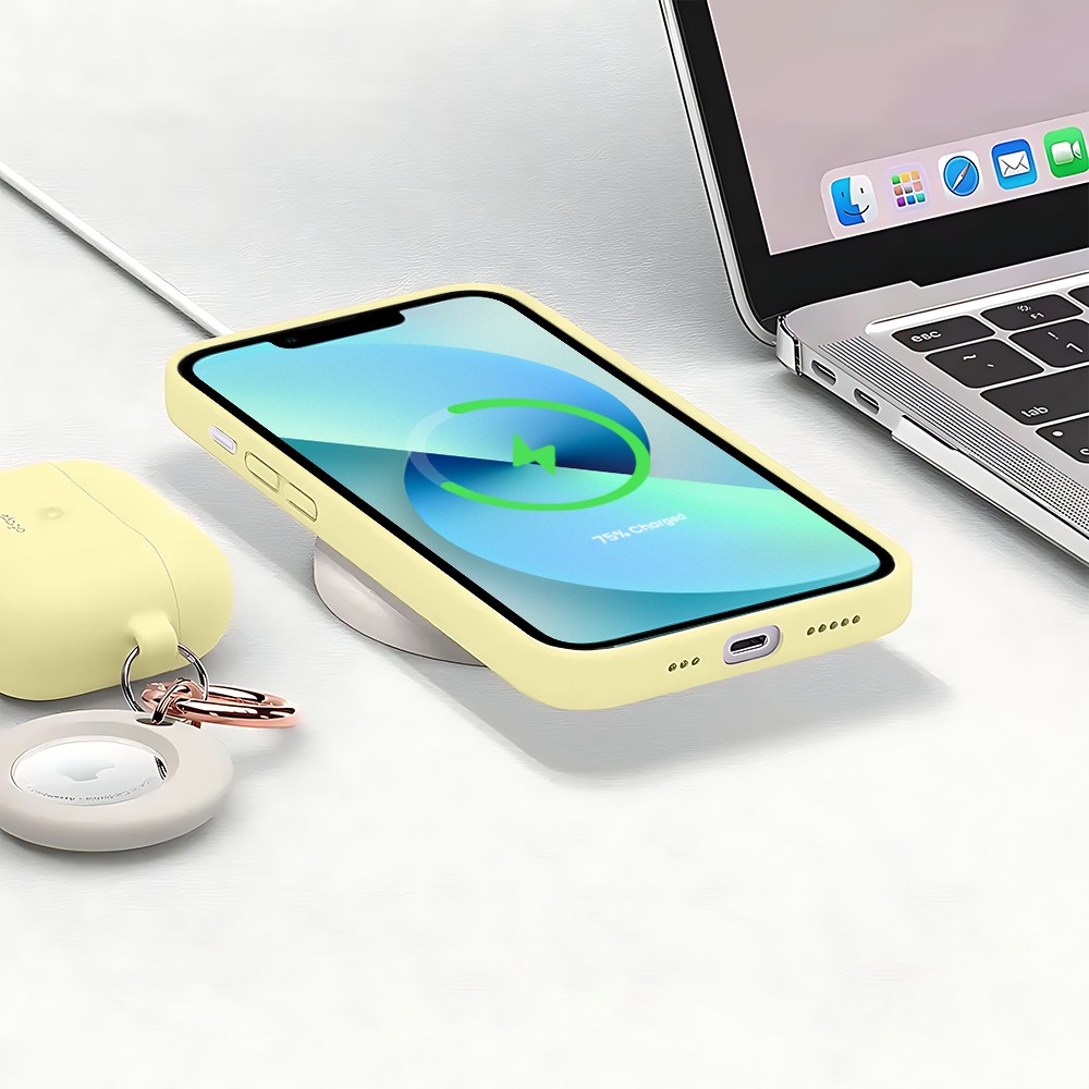 Etui do iPhone 13 Mini silikonowe z mikrofibrą soft touch, jasny żółty (1)