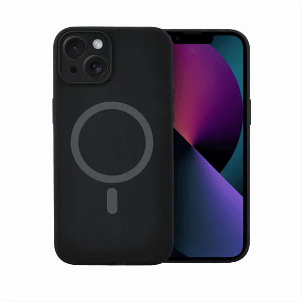 Etui do iPhone 13, silikonowe z MagSafe, mikrofibra soft touch z osłoną na aparat, czarne