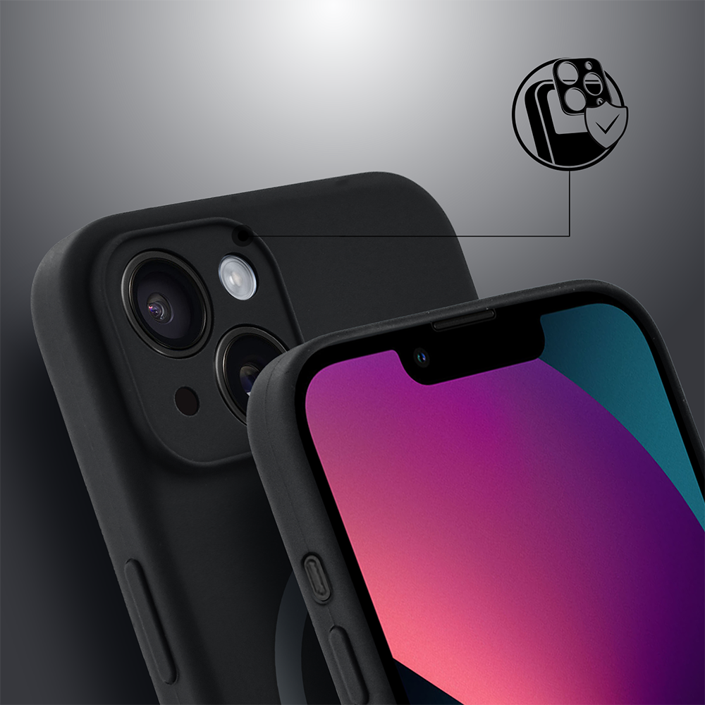Etui do iPhone 13, silikonowe z MagSafe, mikrofibra soft touch z osłoną na aparat, czarne (7)