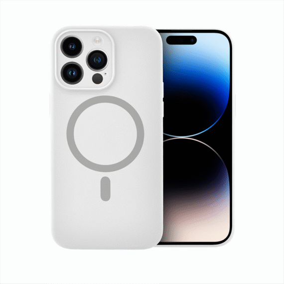Etui do iPhone 14 Pro Max, silikonowe z MagSafe, mikrofibra soft touch z osłoną na aparat, białe (2)
