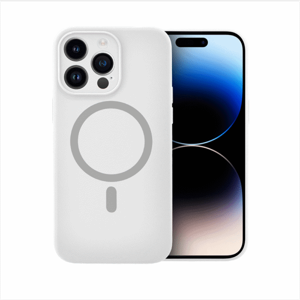 Etui do iPhone 14 Pro Max, silikonowe z MagSafe, mikrofibra soft touch z osłoną na aparat, białe