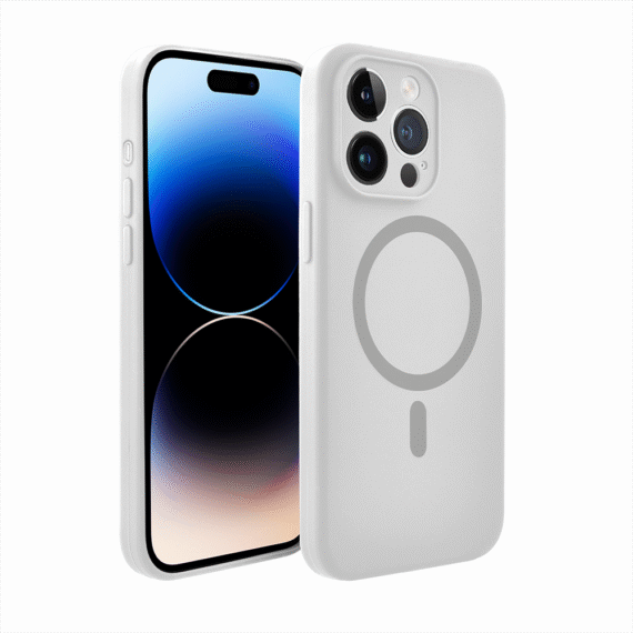 Etui do iPhone 14 Pro Max, silikonowe z MagSafe, mikrofibra soft touch z osłoną na aparat, białe (3)