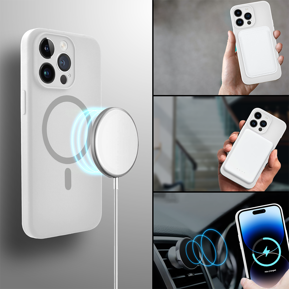 Etui do iPhone 14 Pro Max, silikonowe z MagSafe, mikrofibra soft touch z osłoną na aparat, białe (5)