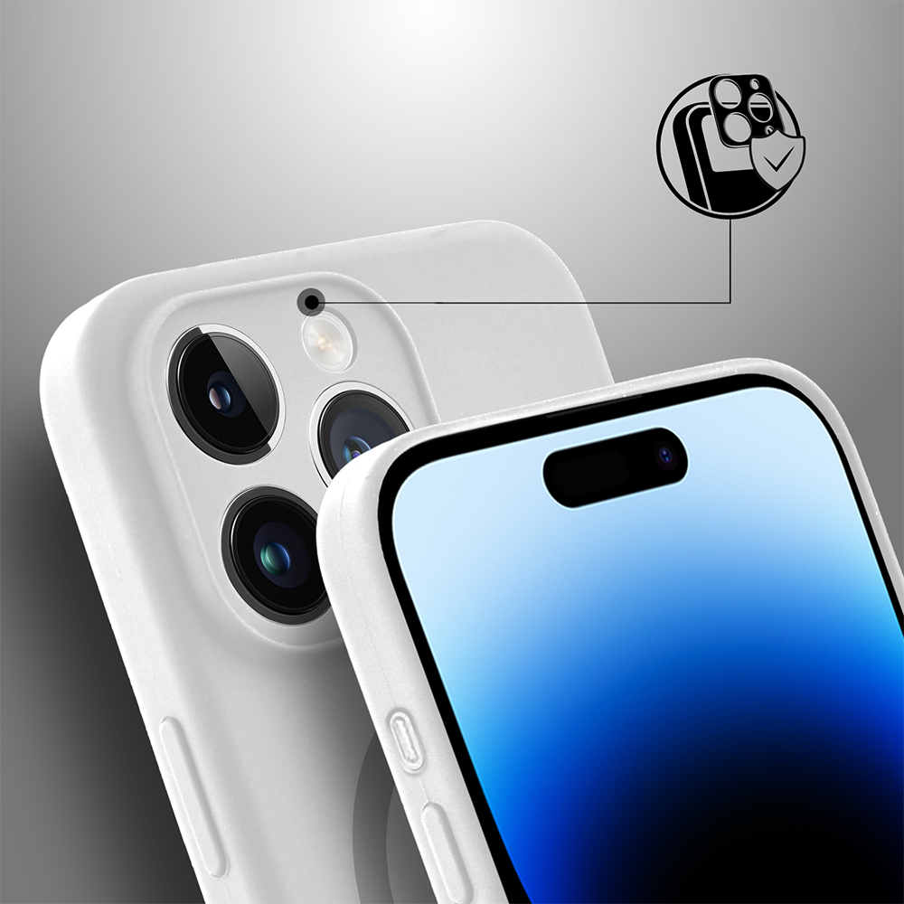 Etui do iPhone 14 Pro Max, silikonowe z MagSafe, mikrofibra soft touch z osłoną na aparat, białe (7)