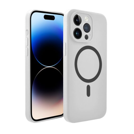 Etui do iPhone 14 Pro, silikonowe z MagSafe, mikrofibra soft touch z osłoną na aparat, białe pop2