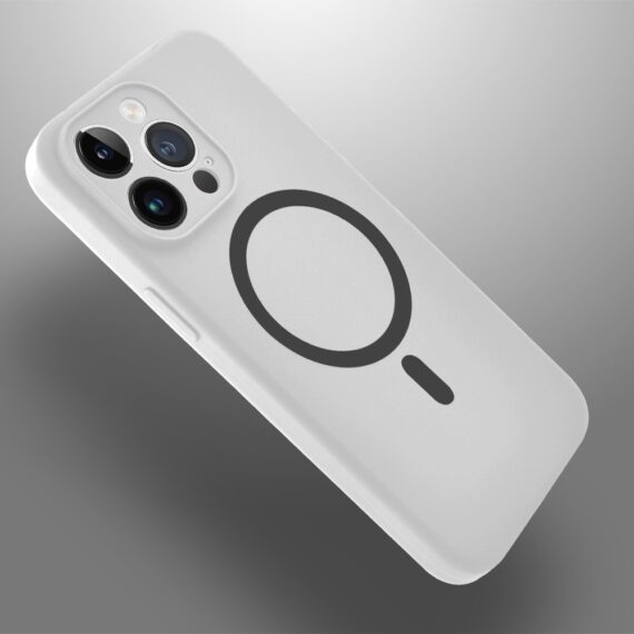 Etui do iPhone 14 Pro, silikonowe z MagSafe, mikrofibra soft touch z osłoną na aparat, białe pop5