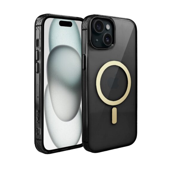 Etui do iPhone 15 Golden Elite, cienkie, ze złotym MagSafe, czarne (2)