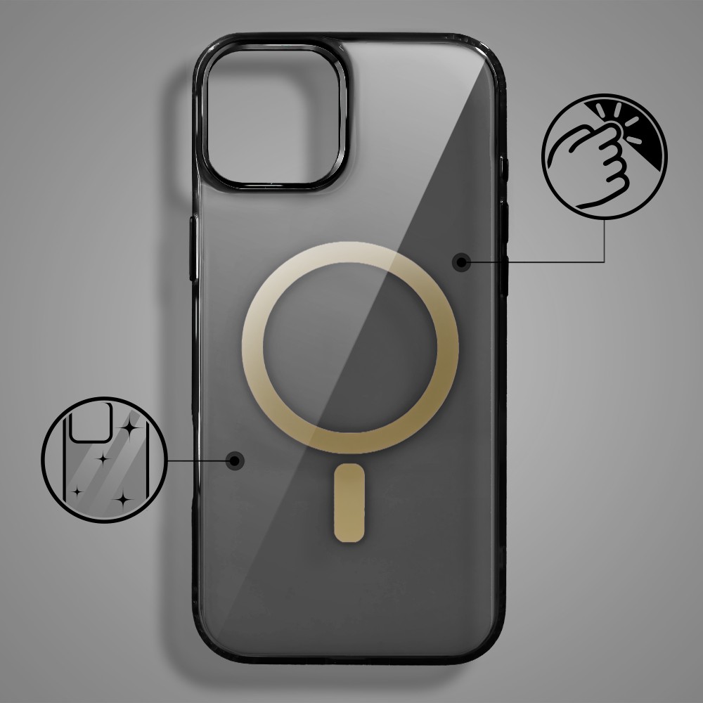 Etui do iPhone 15 Golden Elite, cienkie, ze złotym MagSafe, czarne (5)