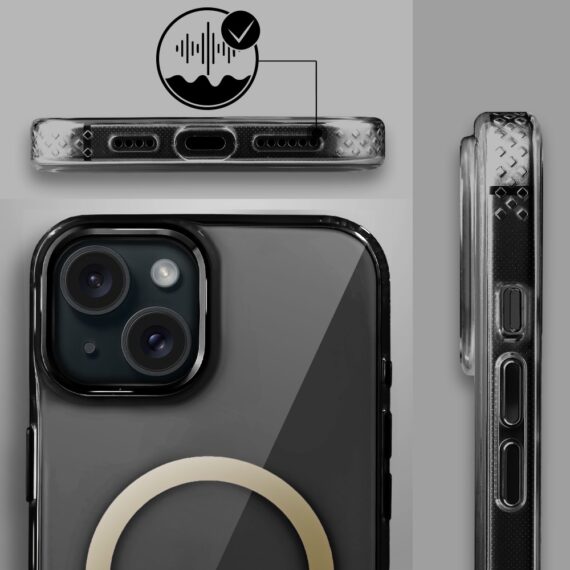 Etui do iPhone 15 Golden Elite, cienkie, ze złotym MagSafe, czarne (9)