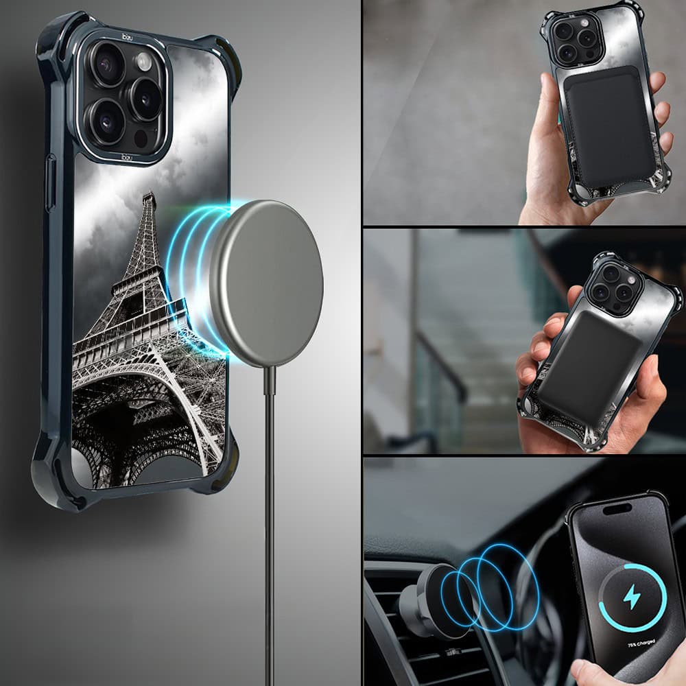 Etui do iPhone 15 Pro Max, Ibizu DropGuard Ultra z MagSafe, Noir City, Wieża Eiffla (2)