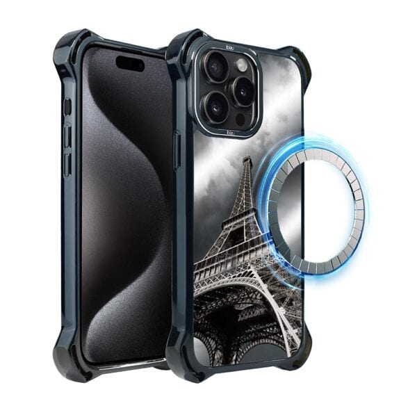 Etui do iPhone 15 Pro Max IBIZU DropGuard Ultra z MagSafe, Noir City, Wieża Eiffla