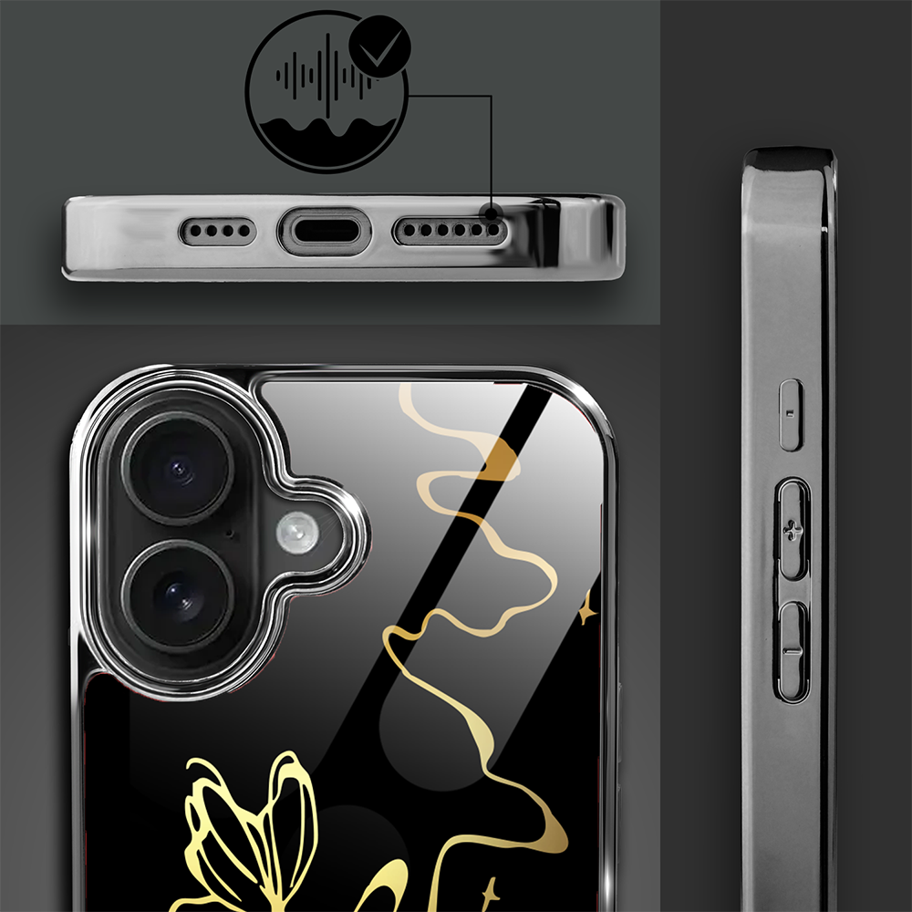 Etui do iPhone 16, Elite Glass z MagSafe, szklany tył, Golden Midnight, Efekt motyla, czarne (4)