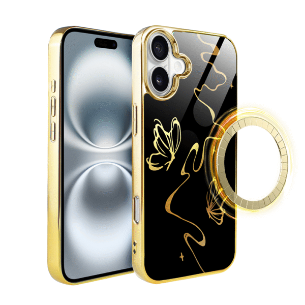 Etui do iPhone 16 Plus, Elite Glass z MagSafe, szklany tył, Golden Midnight, Efekt motyla, złote