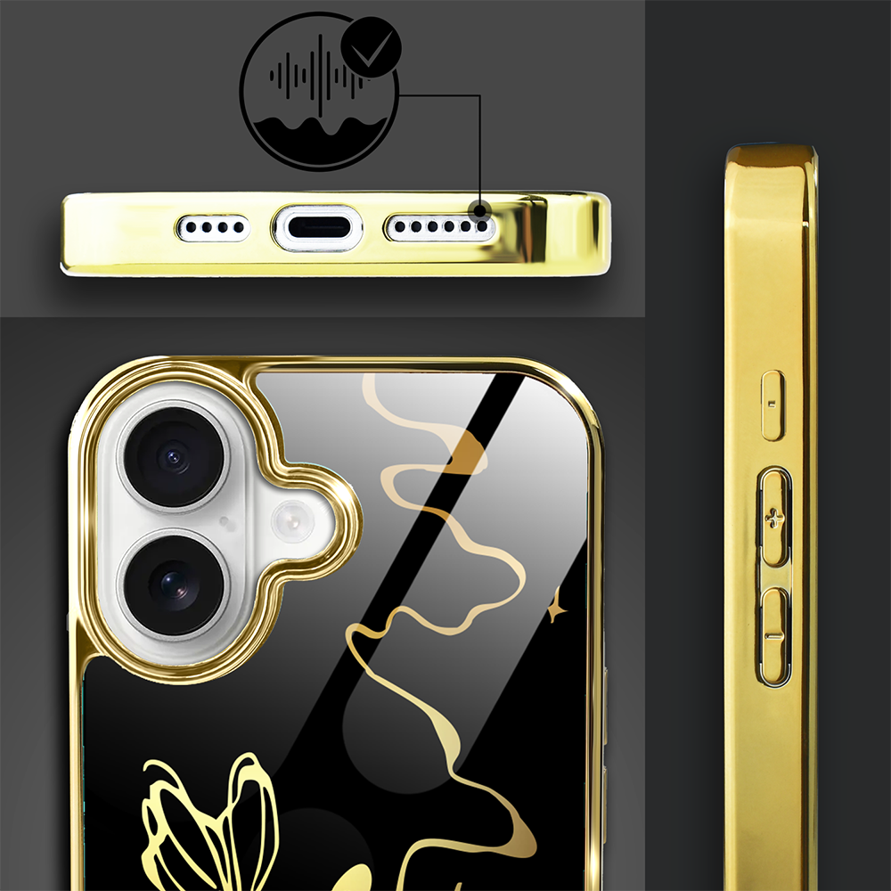 Etui do iPhone 16, Elite Glass z MagSafe, szklany tył, Golden Midnight, Efekt motyla, złote (8)