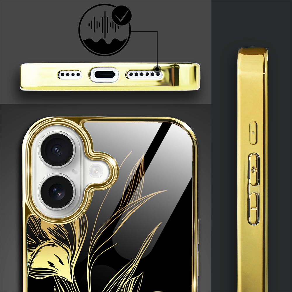 Etui do iPhone 16, Elite Glass z MagSafe, szklany tył, Golden Midnight, Królewskie irysy, złote (8)