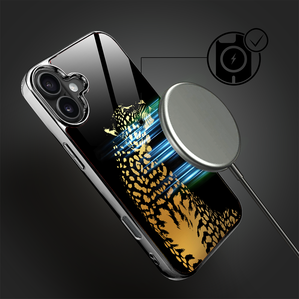 Etui do iPhone 16, Elite Glass z MagSafe, szklany tył, Golden Midnight, Lampart, czarne (2)