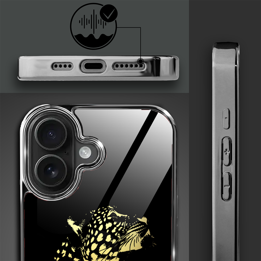 Etui do iPhone 16, Elite Glass z MagSafe, szklany tył, Golden Midnight, Lampart, czarne (8)