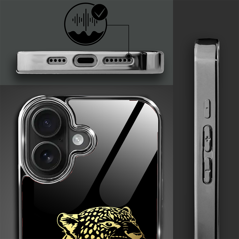 Etui do iPhone 16, Elite Glass z MagSafe, szklany tył, Golden Midnight, Ryczący Jaguar, czarne (8)