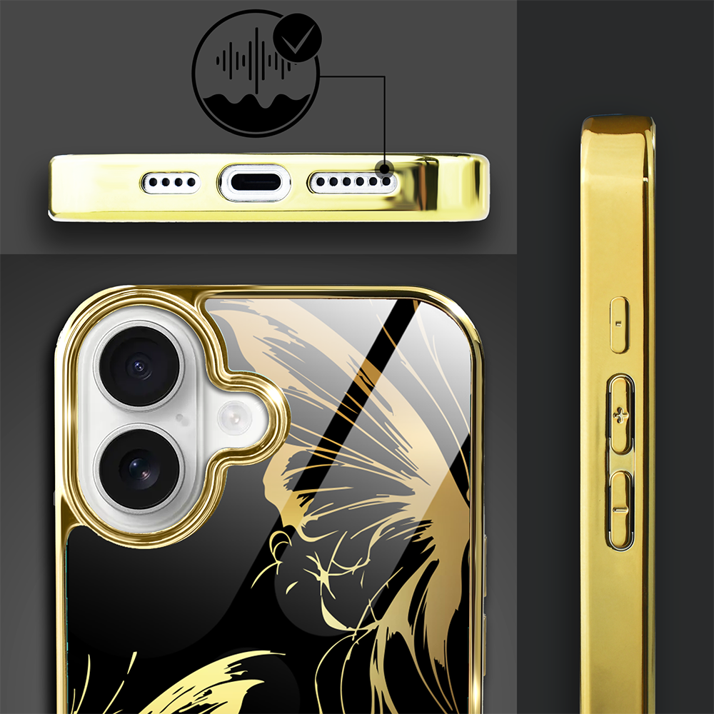 Etui do iPhone 16, Elite Glass z MagSafe, szklany tył, Golden Midnight, Skrzydła motyla, złote (3)
