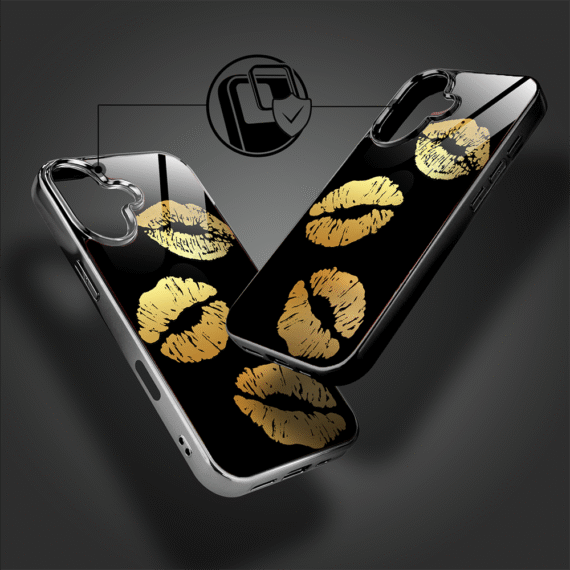 Etui do iPhone 16, Elite Glass z MagSafe, szklany tył, Golden Midnight, Usta, czarne (6)