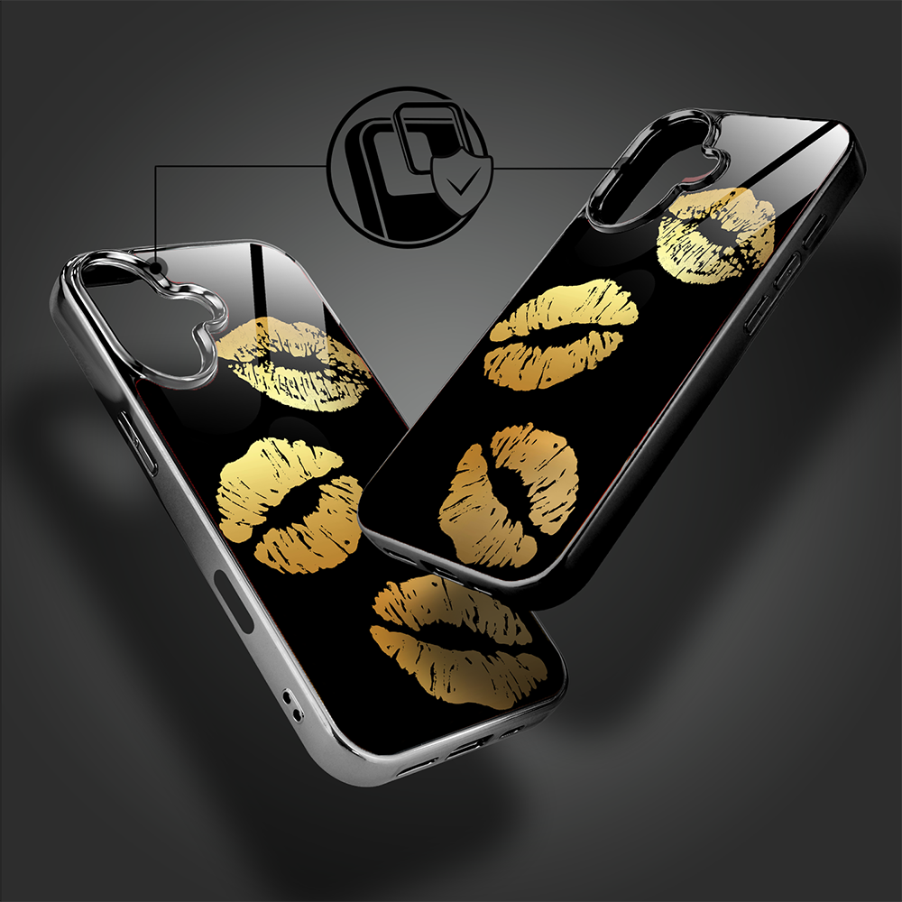Etui do iPhone 16, Elite Glass z MagSafe, szklany tył, Golden Midnight, Usta, czarne (6)