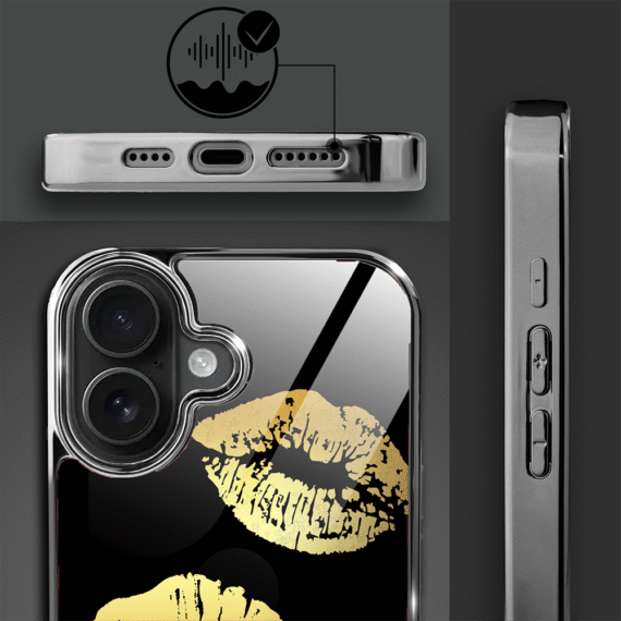 Etui do iPhone 16, Elite Glass z MagSafe, szklany tył, Golden Midnight, Usta, czarne (8)