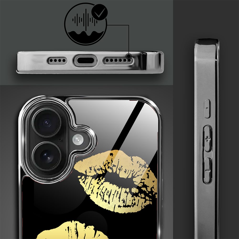 Etui do iPhone 16, Elite Glass z MagSafe, szklany tył, Golden Midnight, Usta, czarne (8)