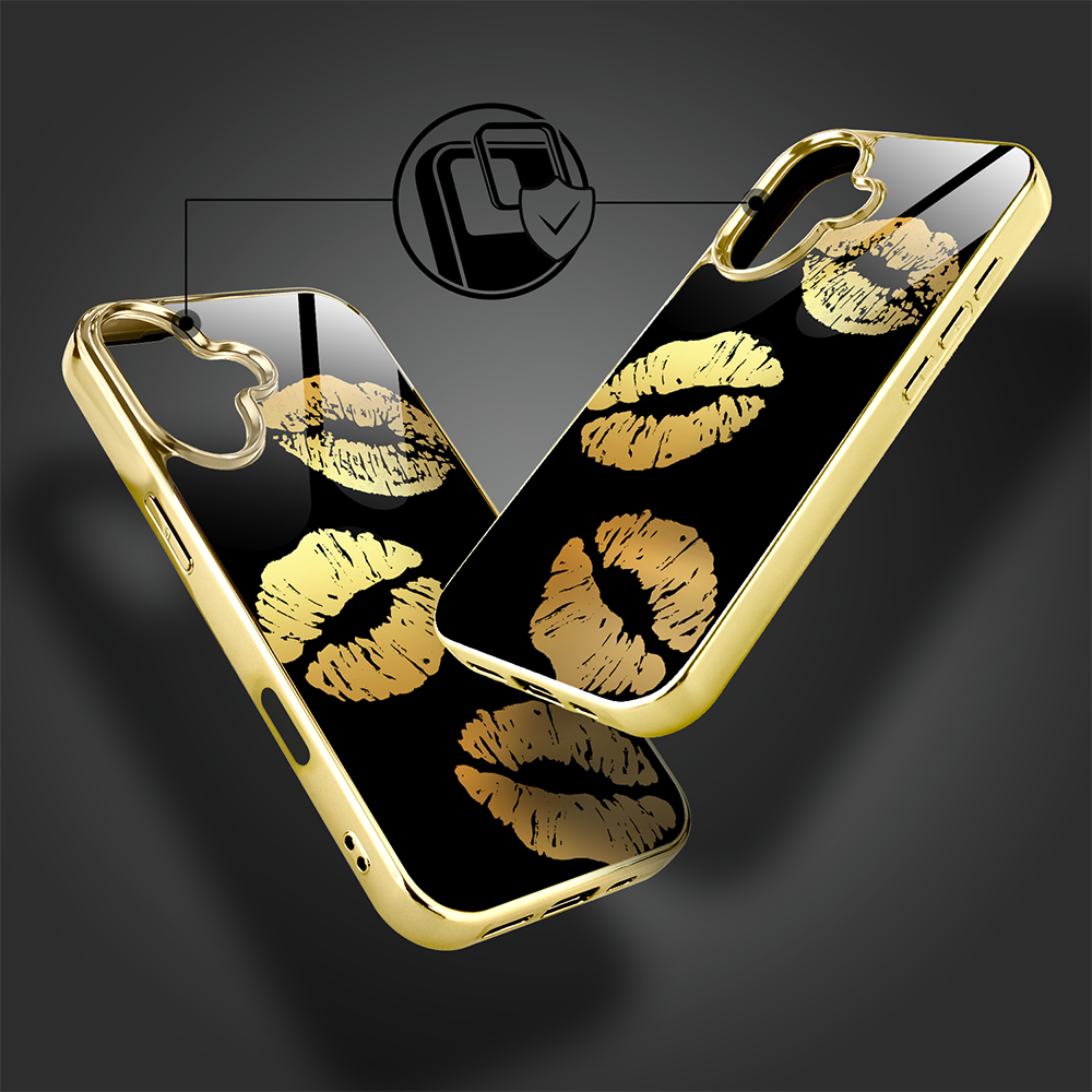Etui do iPhone 16, Elite Glass z MagSafe, szklany tył, Golden Midnight, Usta, złote (6)