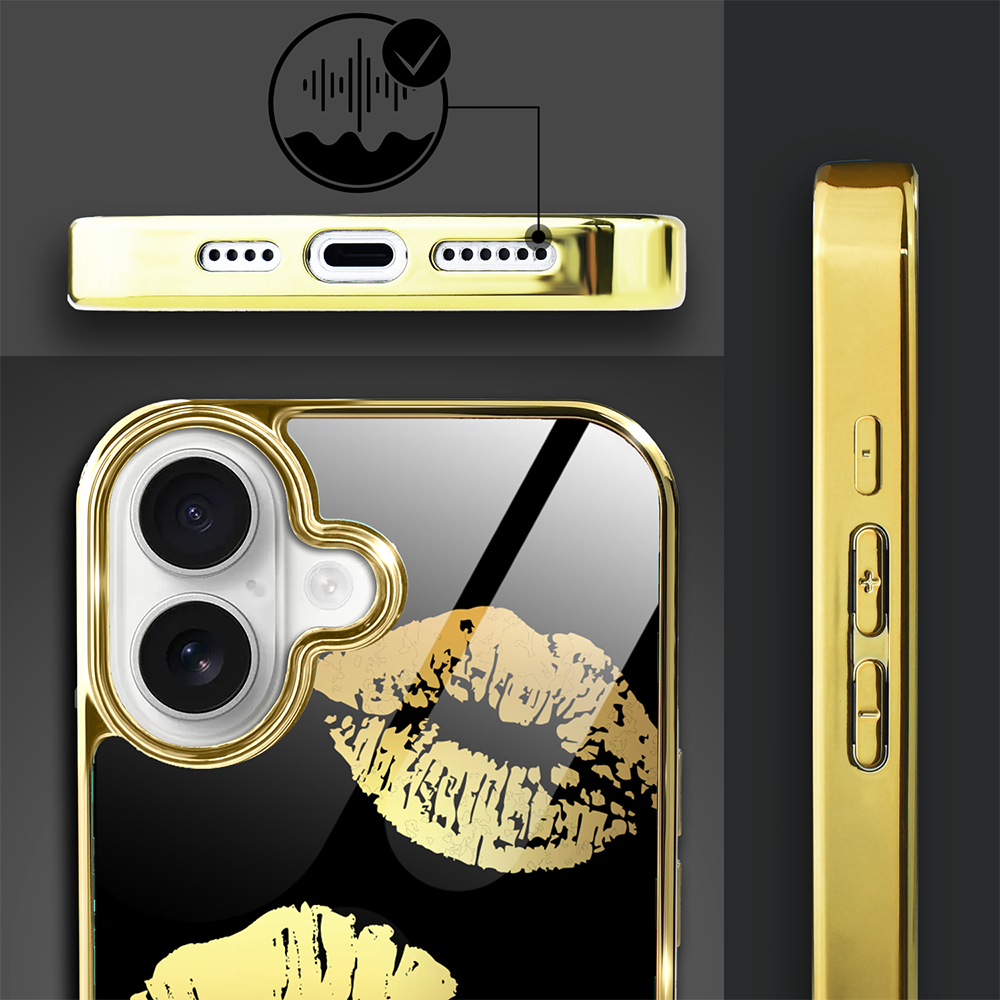 Etui do iPhone 16, Elite Glass z MagSafe, szklany tył, Golden Midnight, Usta, złote (8)
