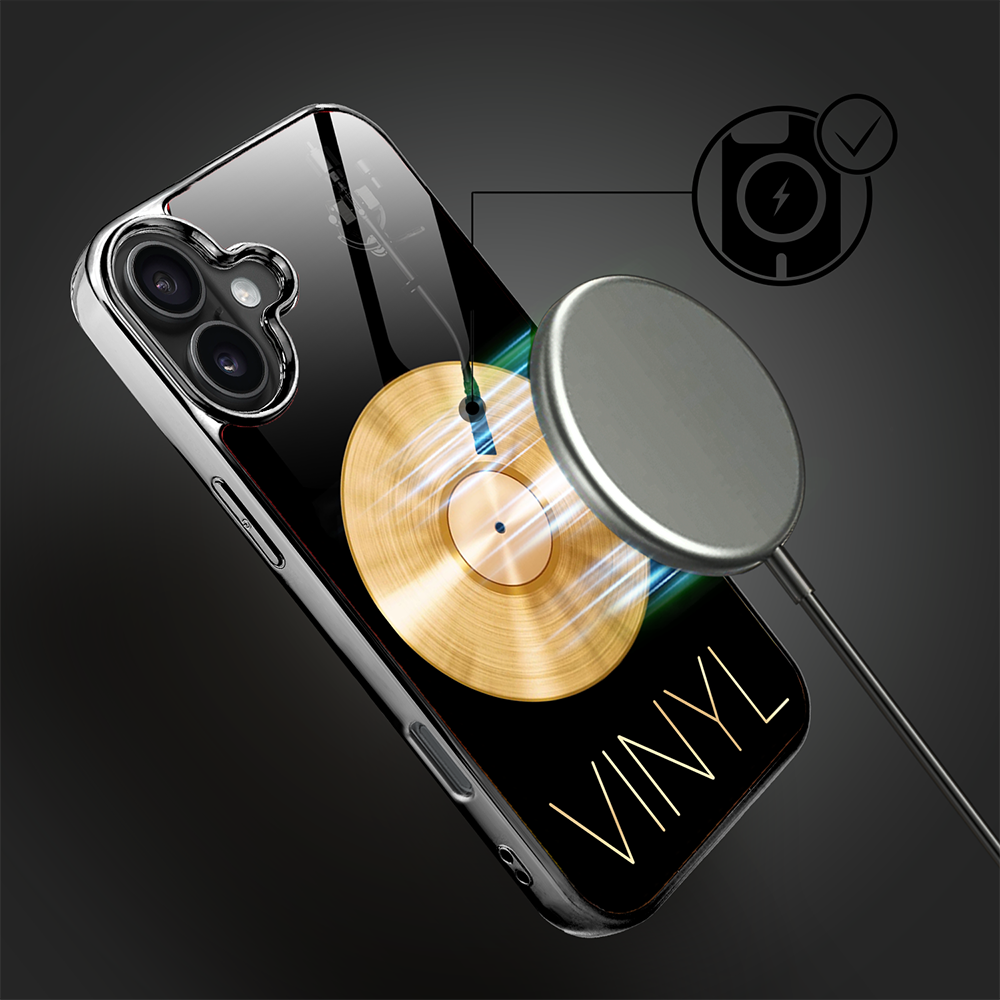 Etui do iPhone 16, Elite Glass z MagSafe, szklany tył, Golden Midnight, Vinyl Lux, czarne (2)