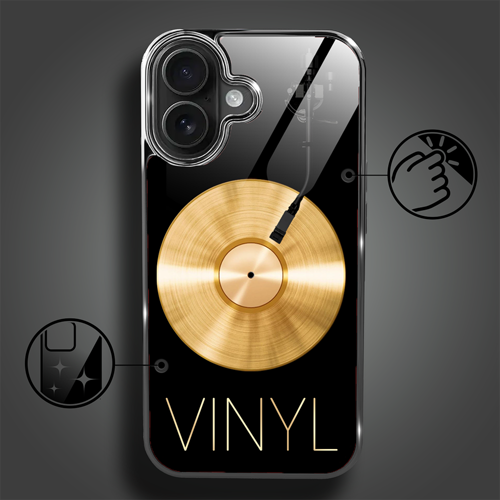 Etui do iPhone 16, Elite Glass z MagSafe, szklany tył, Golden Midnight, Vinyl Lux, czarne (4)