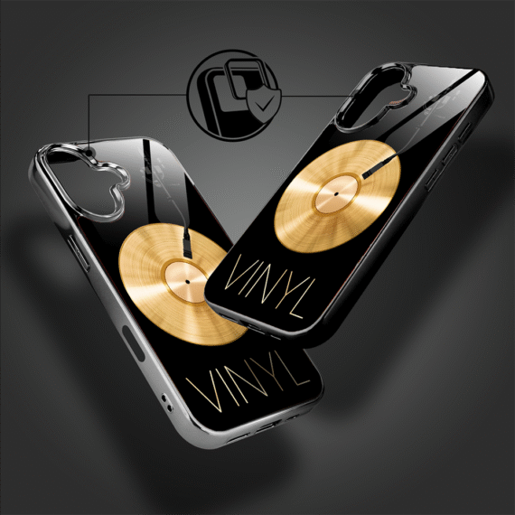 Etui do iPhone 16, Elite Glass z MagSafe, szklany tył, Golden Midnight, Vinyl Lux, czarne (6)