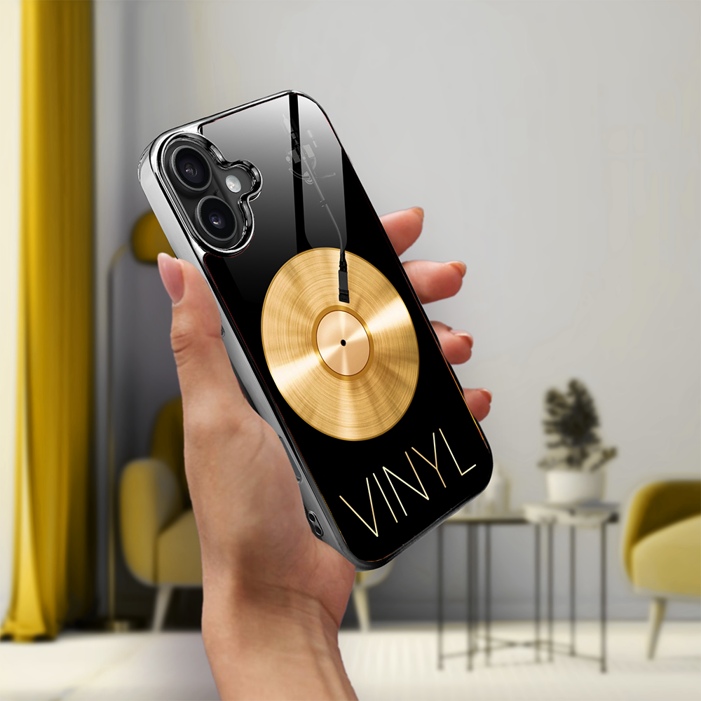 Etui do iPhone 16, Elite Glass z MagSafe, szklany tył, Golden Midnight, Vinyl Lux, czarne (7)