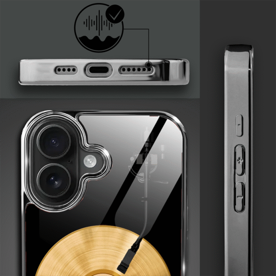 Etui do iPhone 16, Elite Glass z MagSafe, szklany tył, Golden Midnight, Vinyl Lux, czarne (8)
