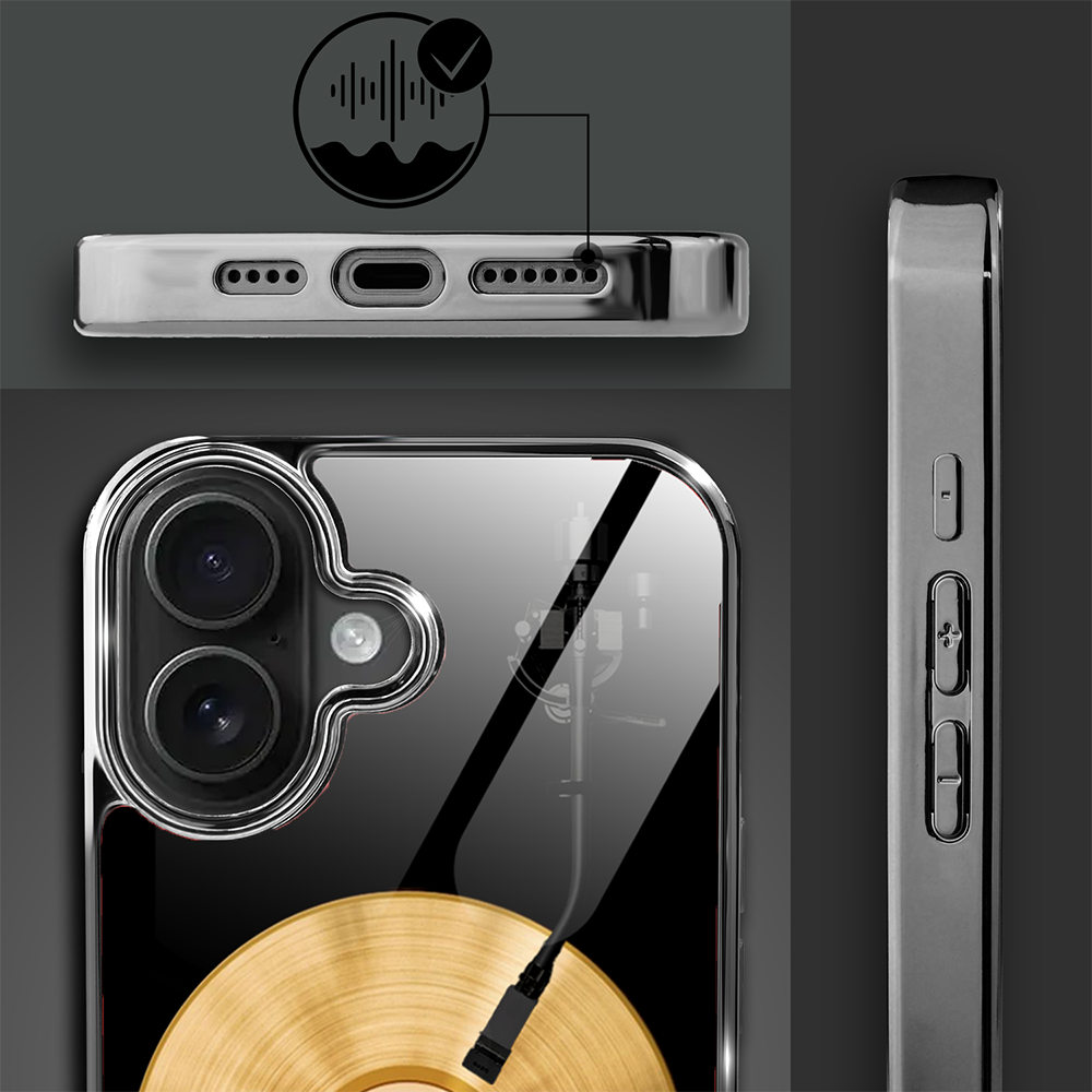 Etui do iPhone 16, Elite Glass z MagSafe, szklany tył, Golden Midnight, Vinyl Lux, czarne (8)
