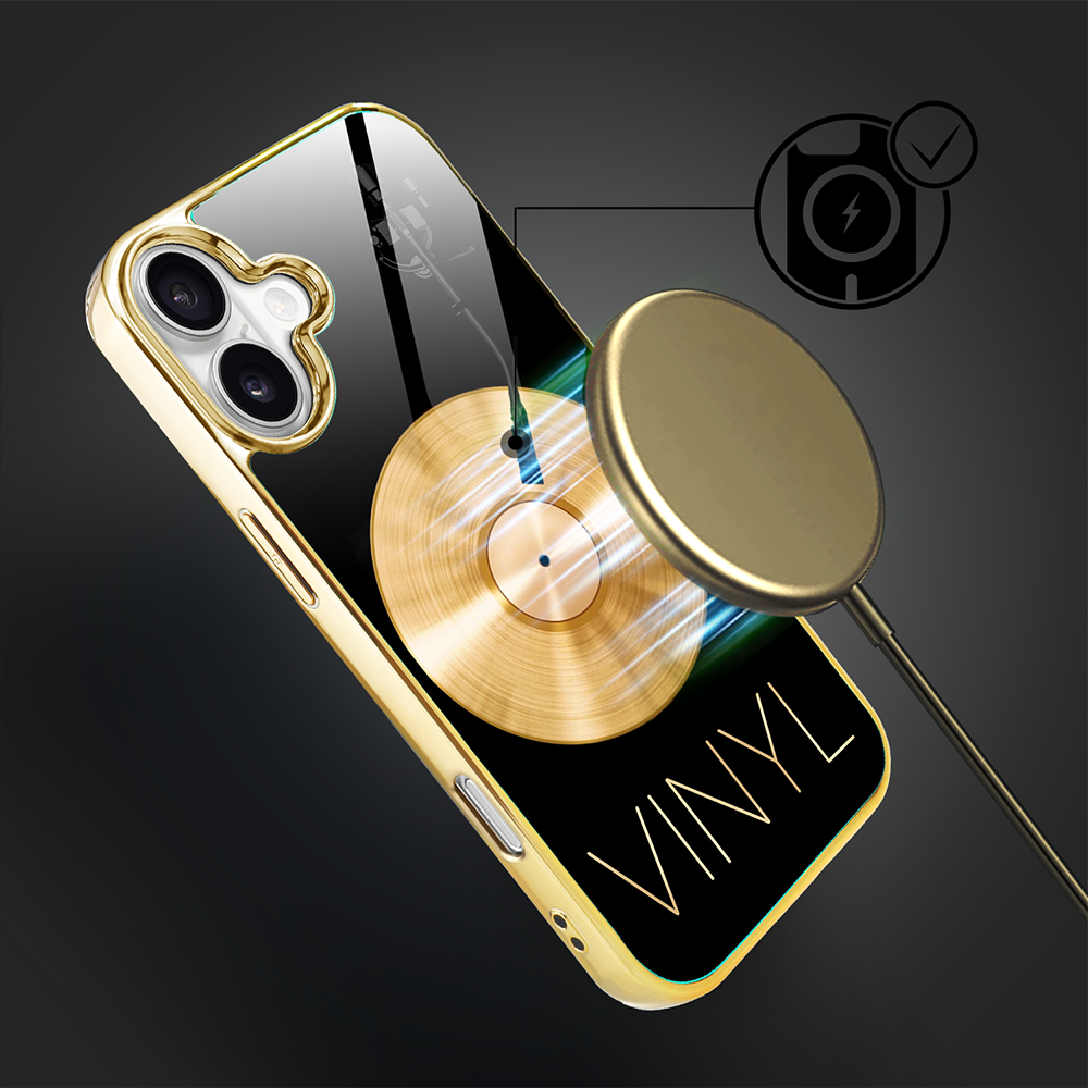 Etui do iPhone 16, Elite Glass z MagSafe, szklany tył, Golden Midnight, Vinyl Lux, złote (2)