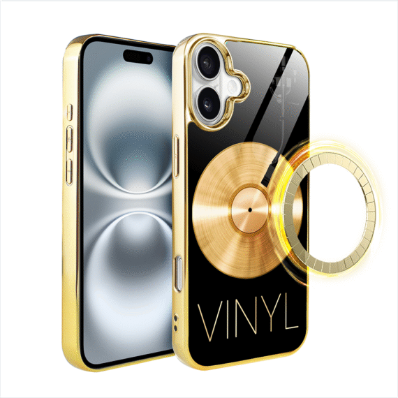 Etui do iPhone 16, Elite Glass z MagSafe, szklany tył, Golden Midnight, Vinyl Lux, złote (3)