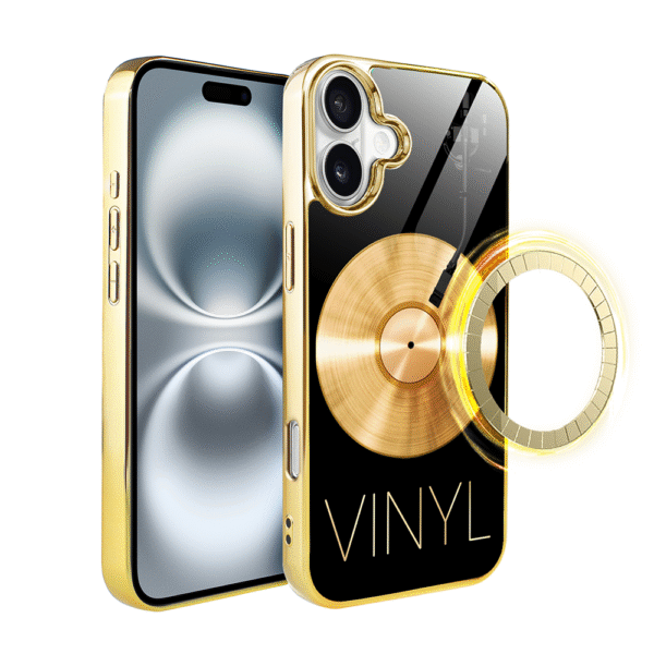 Etui do iPhone 16 Plus, Elite Glass z MagSafe, szklany tył, Golden Midnight, Vinyl Lux, złote