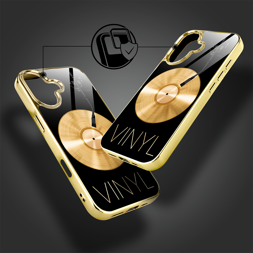 Etui do iPhone 16, Elite Glass z MagSafe, szklany tył, Golden Midnight, Vinyl Lux, złote (6)