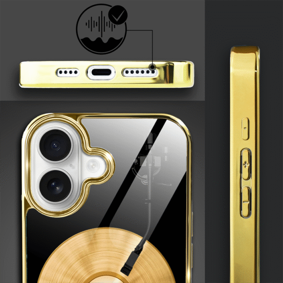 Etui do iPhone 16, Elite Glass z MagSafe, szklany tył, Golden Midnight, Vinyl Lux, złote (8)