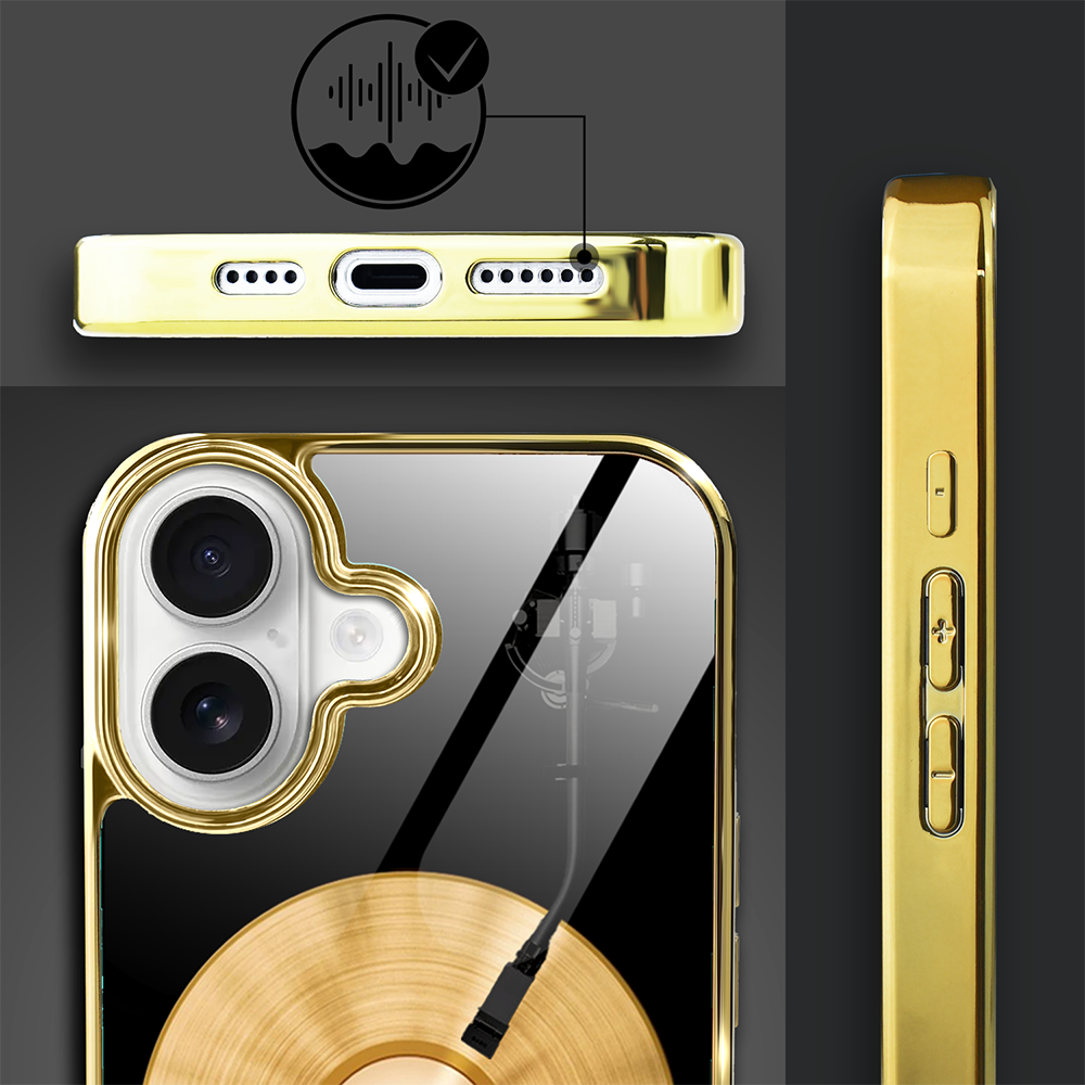 Etui do iPhone 16, Elite Glass z MagSafe, szklany tył, Golden Midnight, Vinyl Lux, złote (8)