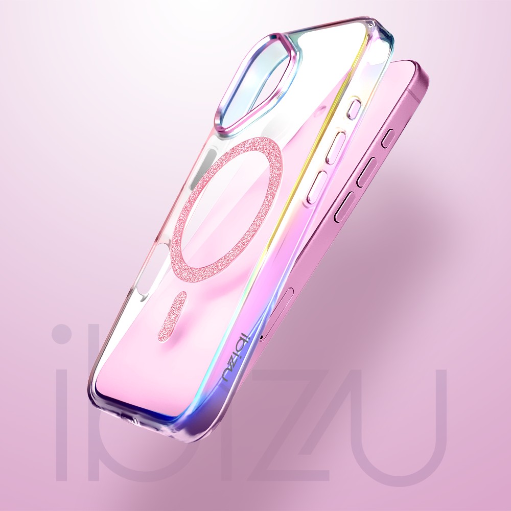 Etui do iPhone 16 Glitter Crown, opalizujące, przeźroczyste z brokatowym MagSafe, różowe (3)