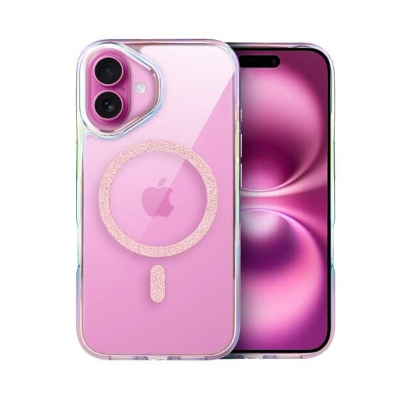 Etui do iPhone 16 Glitter Crown, opalizujące, przeźroczyste z brokatowym MagSafe, różowe (4)
