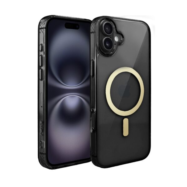 Etui do iPhone 16 Golden Elite, cienkie, ze złotym MagSafe, czarne