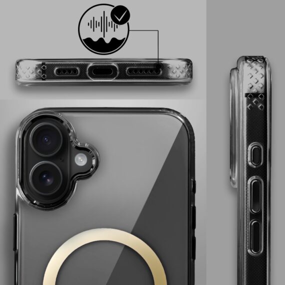Etui do iPhone 16 Golden Elite, cienkie, ze złotym MagSafe, czarne (9)