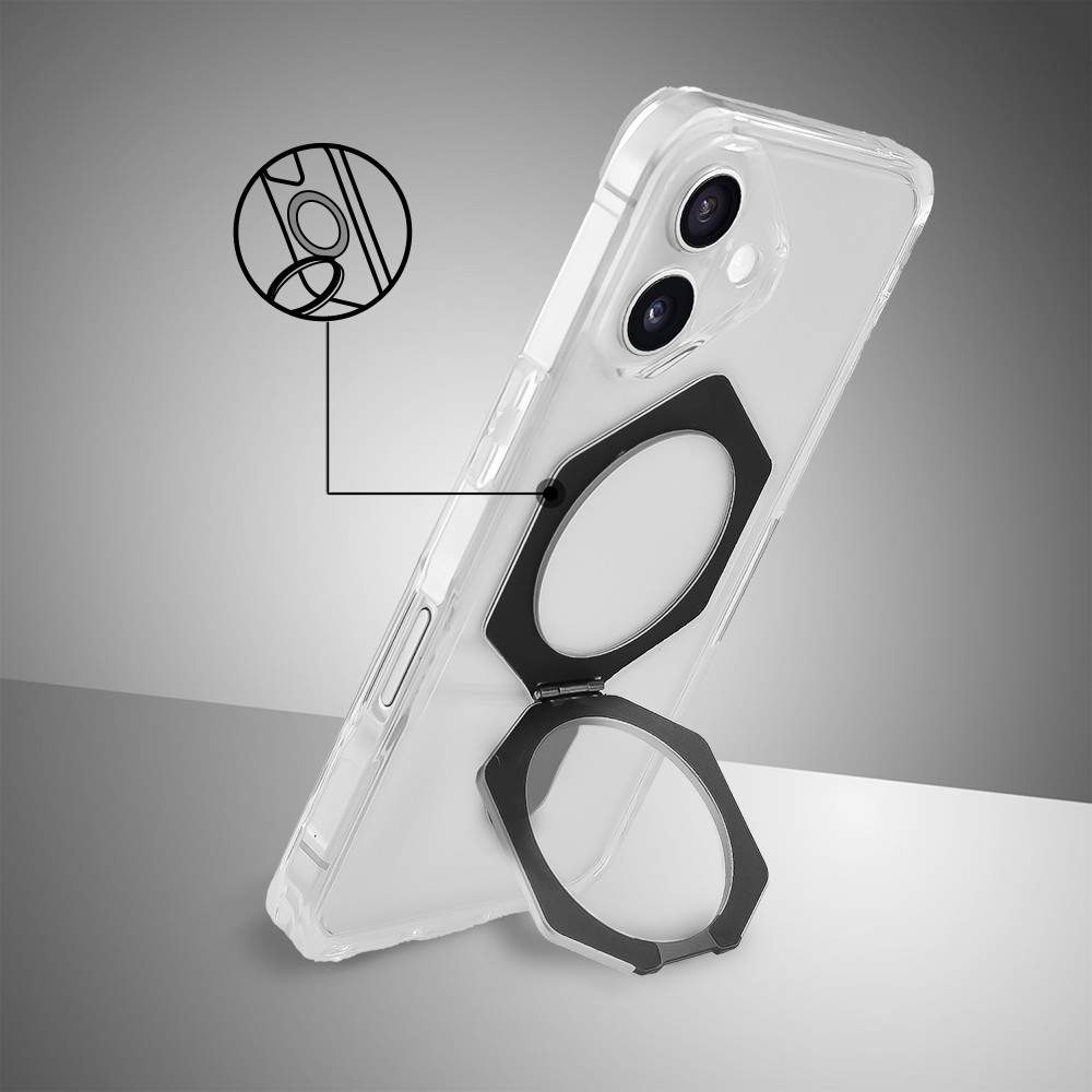 Etui do iPhone 16 HexArmor Skin Stand, twarde z podstawką, czarne (3)