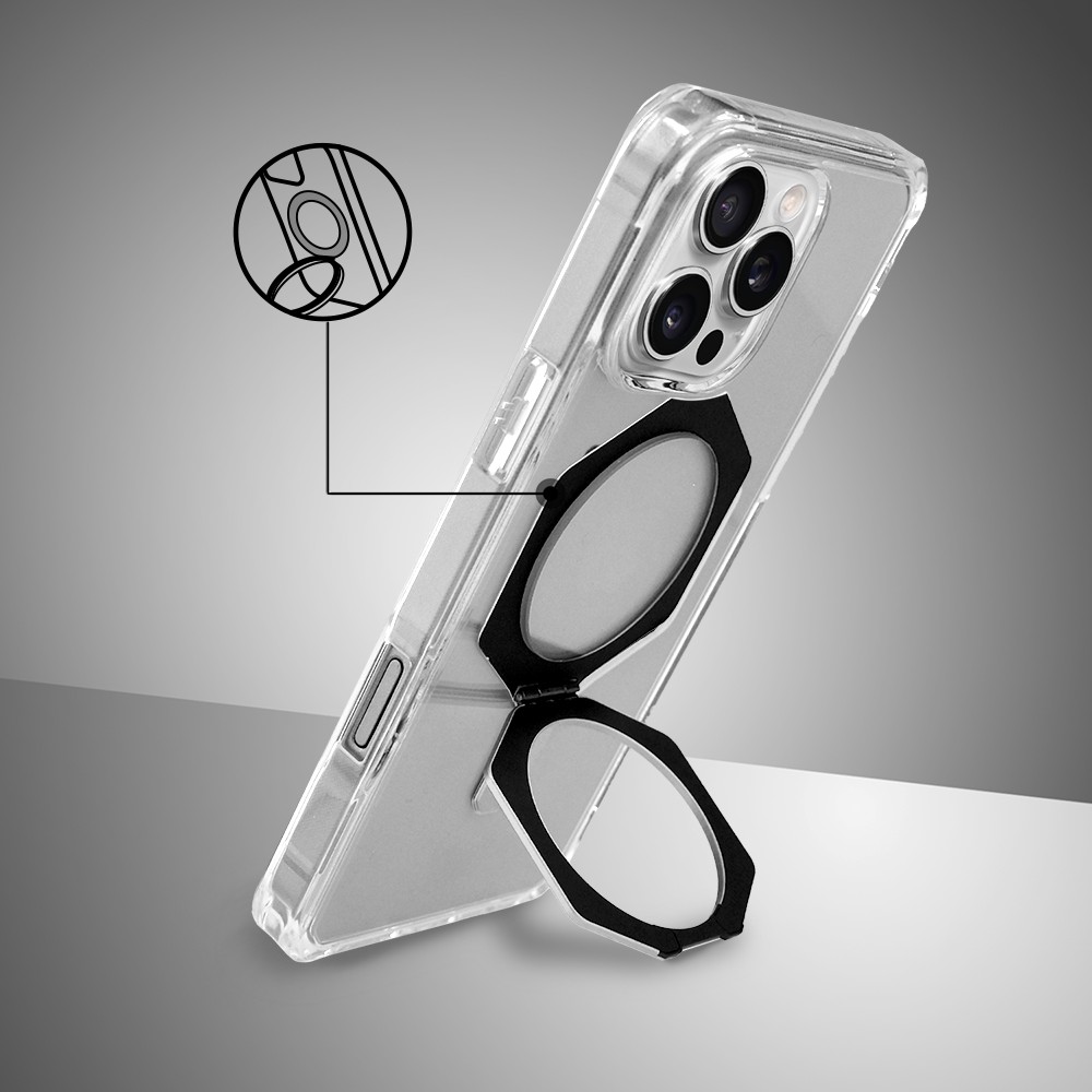 Etui do iPhone 16 Pro HexArmor Skin Stand, twarde z podstawką, czarne (3)