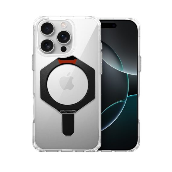 Etui do iPhone 16 Pro HexArmor Skin Stand, twarde z podstawką, czarne (4)
