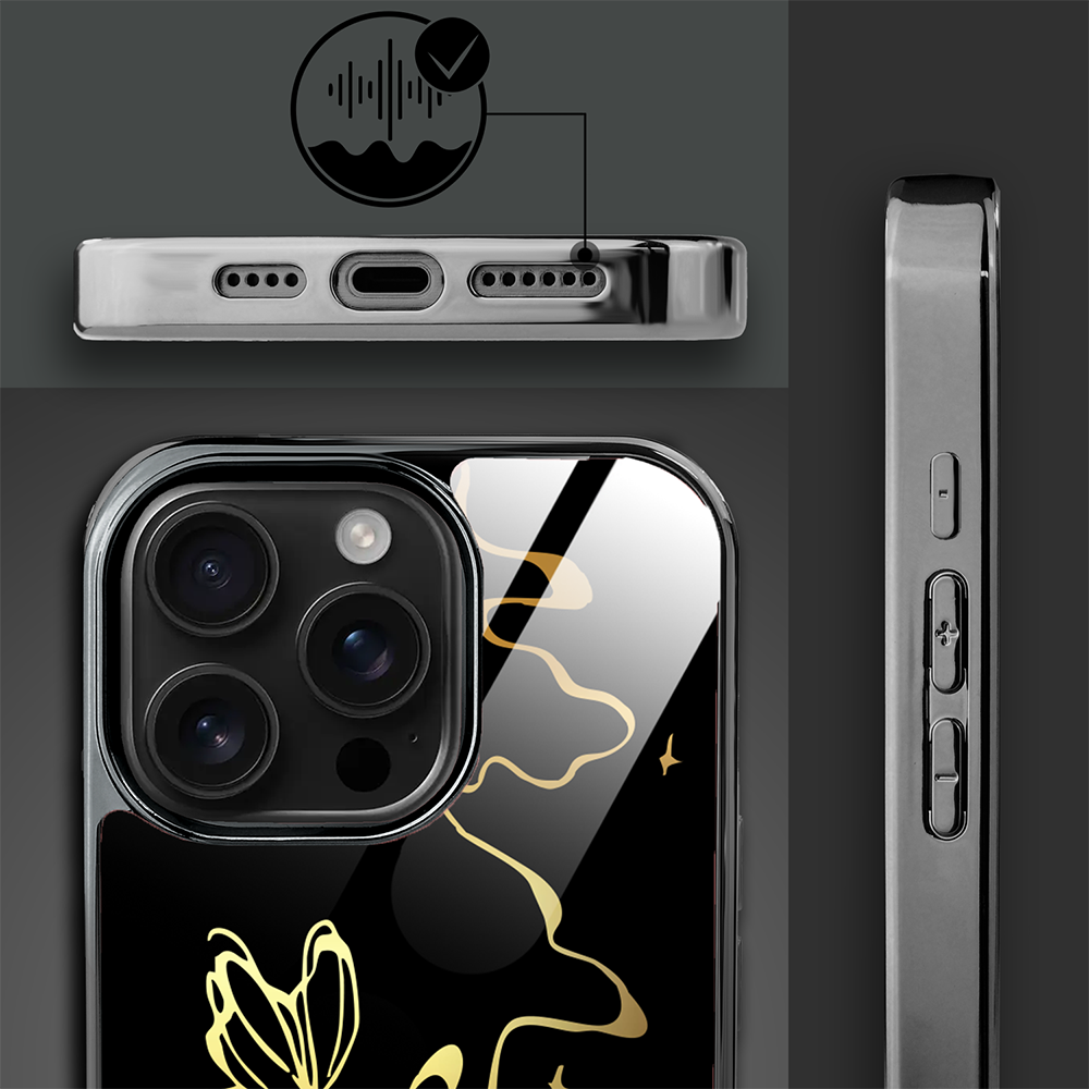 Etui do iPhone 16 Pro Max, Elite Glass z MagSafe, szklany tył, Golden Midnight, Efekt motyla, czarne (8)