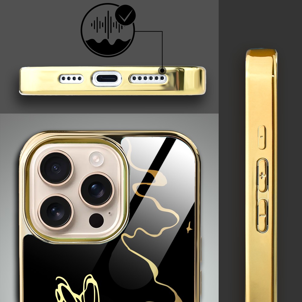 Etui do iPhone 16 Pro Max, Elite Glass z MagSafe, szklany tył, Golden Midnight, Efekt motyla, złote (8)